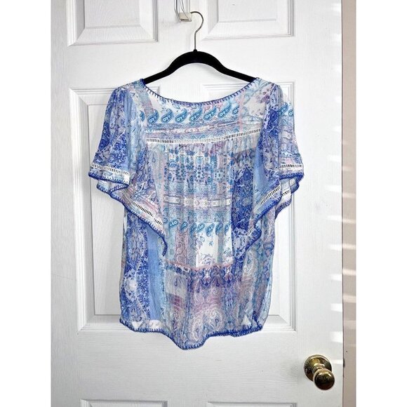 DEAR JOHN DENIM NY LA Petal Sleeve Lilac Breeze Patchwork Short Sleeve Top - Picture 7 of 9